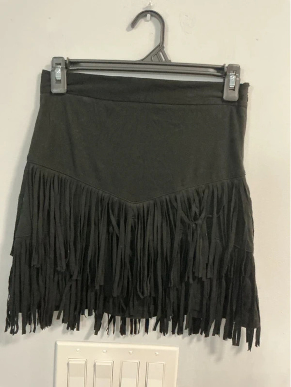 Altar'd State Faux Suede Black Fringe Skirt Size Small #472
